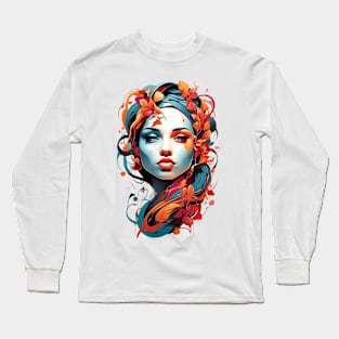 Women with Flowers in Her Hair: Blooming Beauty - Colorful Long Sleeve T-Shirt